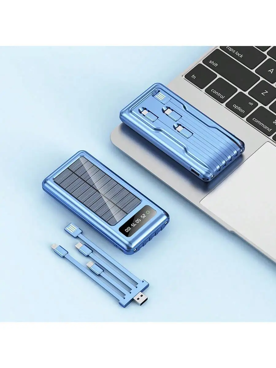 

10000mAh Solar Power Bank With 4 Output Ports Type-C Micro-USB Input LED Flashlight For Outdoor Camping Travel