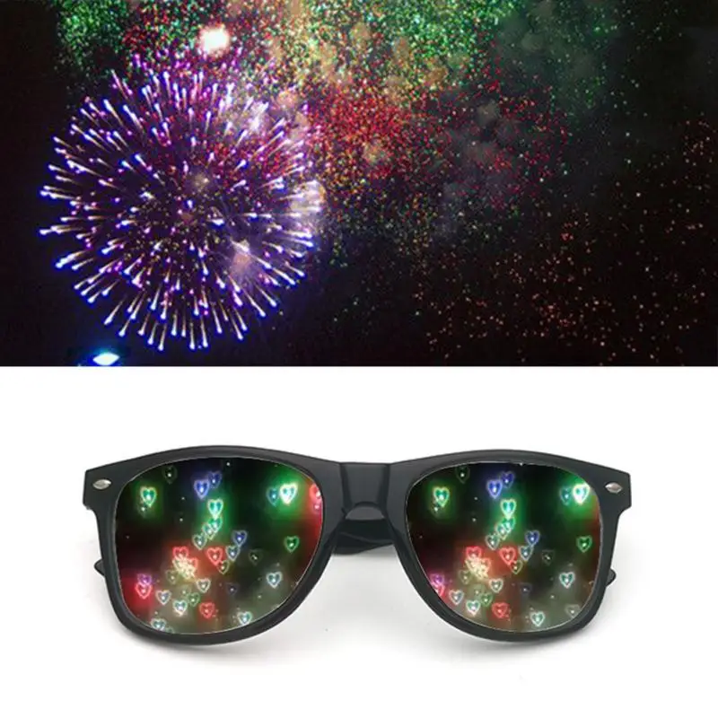 Lunettes de feu d'artifice créatives, montre les lumières changent en forme de cœur la nuit, lunettes de soleil amusantes, fournitures de fête, vente en gros