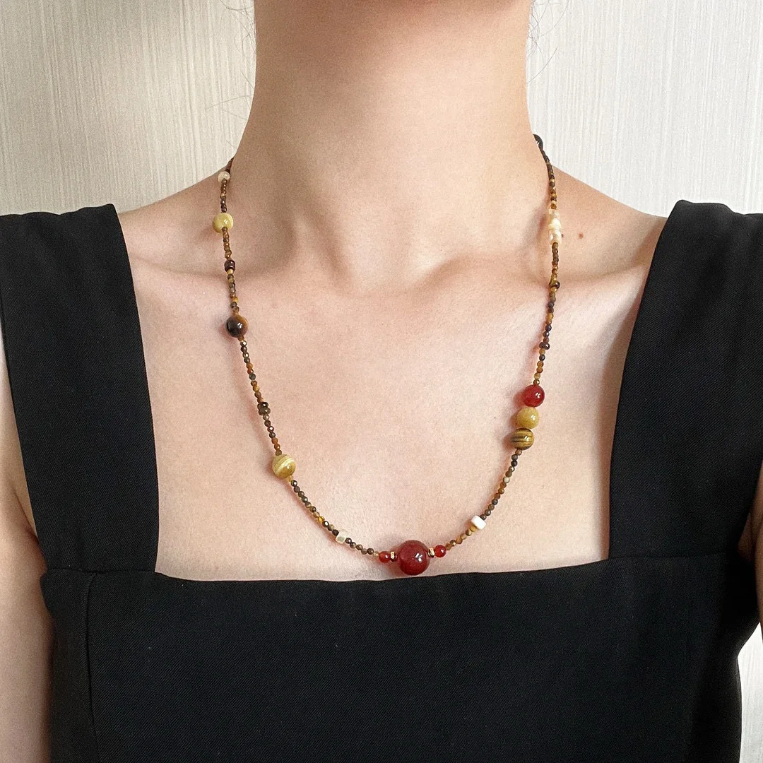 

Vintage Bohemia High Quality Natural Tiger Eye Agate Choker Necklace For Women Short Necklace Bijoux