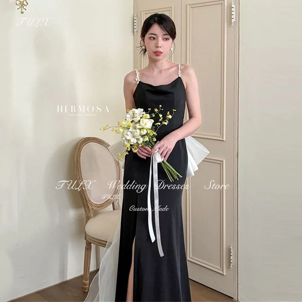 

TULX Elegant O Neck Strap Evening Dress Mermaid Slit Satin Korea Wedding Party Bridal Long Bow Back Formal Event Customized 2025