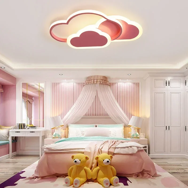 Ceiling Lamp for Children Kid Girls Room Bedroom Cloud LED Ceiling Light Heart Shape Pink Child Kid Chandelier Lustre Luminária