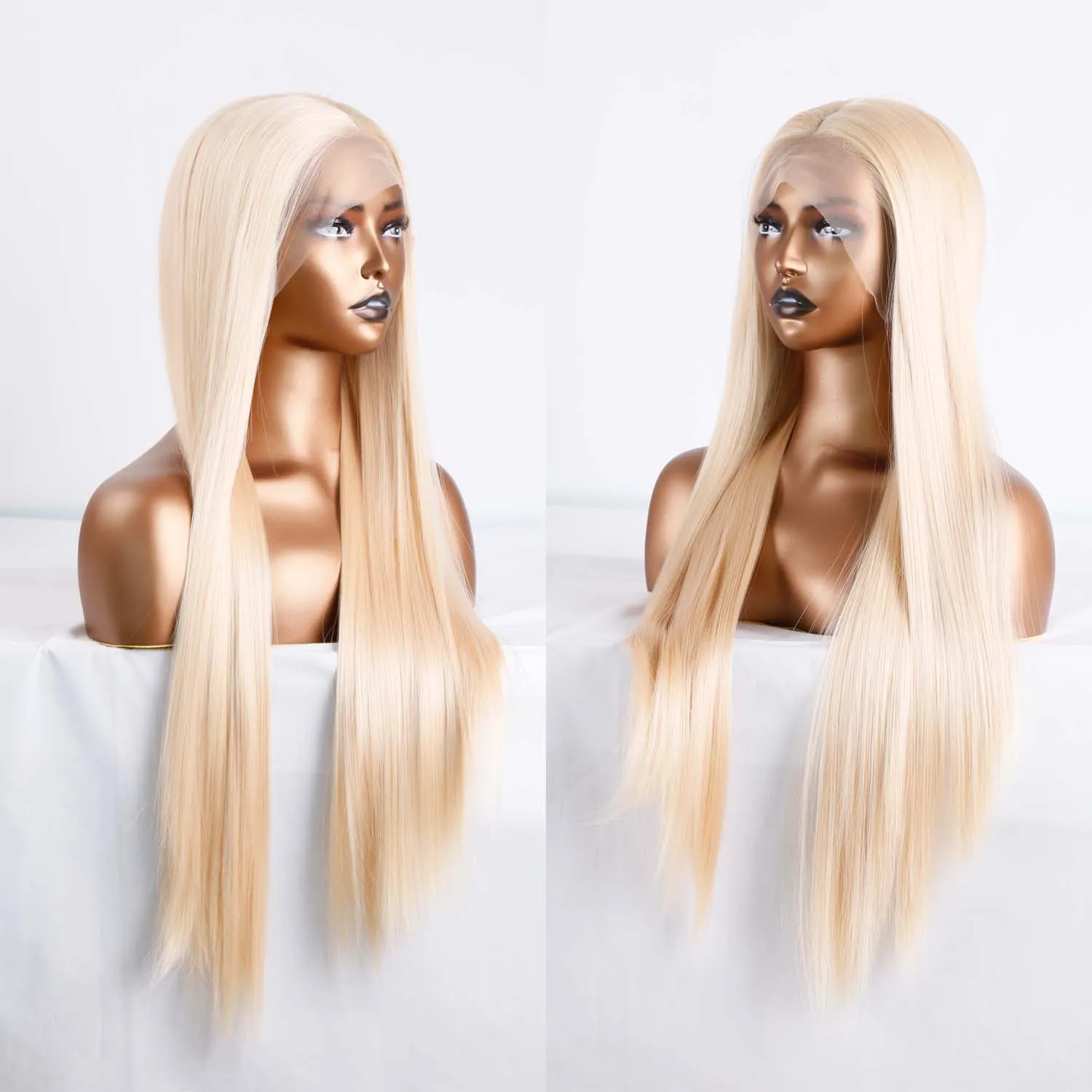 Long Blonde Silky Straight Synthetic Lace Front Wigs for Women Free Part Strawberry Blonde Yaki Straight 13X4 Party Cosplay Wigs