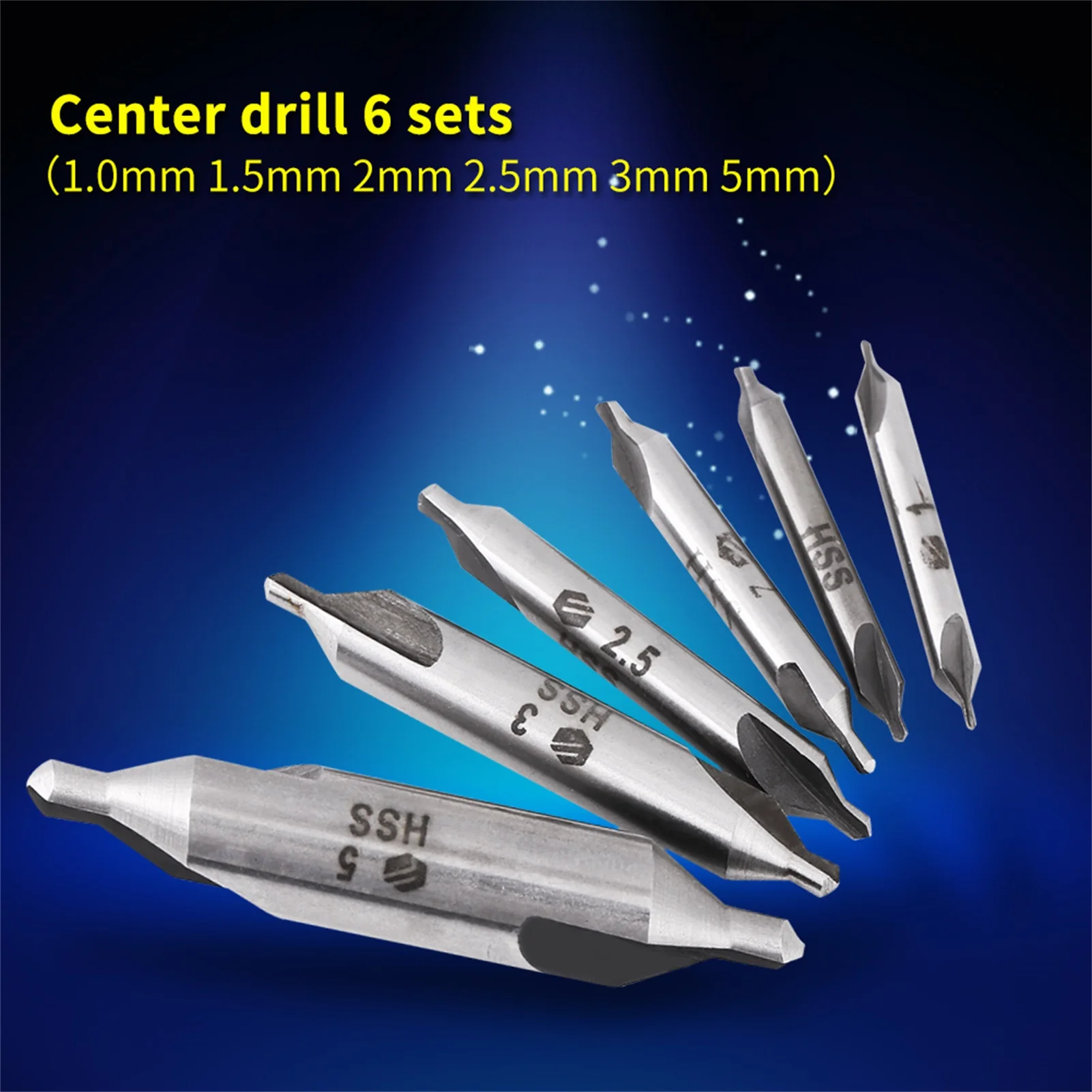 6pcs 1/1.5/2/2.5/3/5mm 60 Degree HSS Center Drill Bits Centering Drills Set