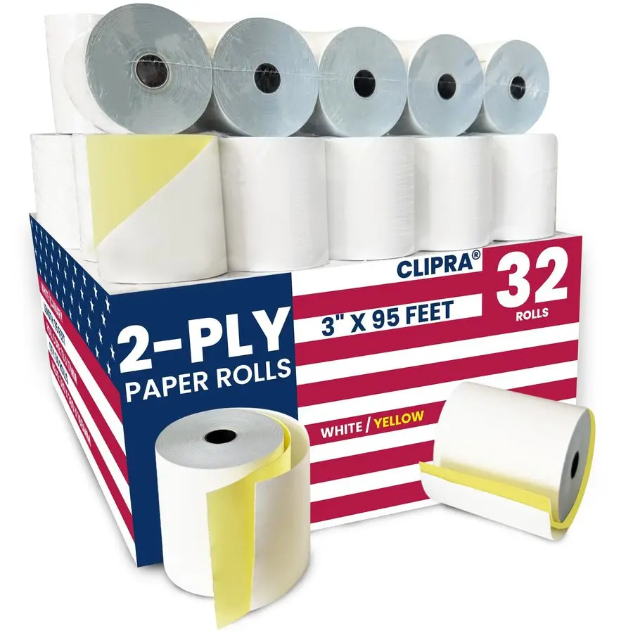 Rolls 2 Ply Kitchen Printer Paper White Yellow Carbonless Rolls 3 x 95 Feet Receipt RollsCompatible with Star SP700 Printer Pape