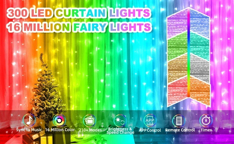 Smart LED Curtain Light RGB Color Changing Holiday Wall Lights Indoor DIY String Light APP Remote Control for Window Party Weddi