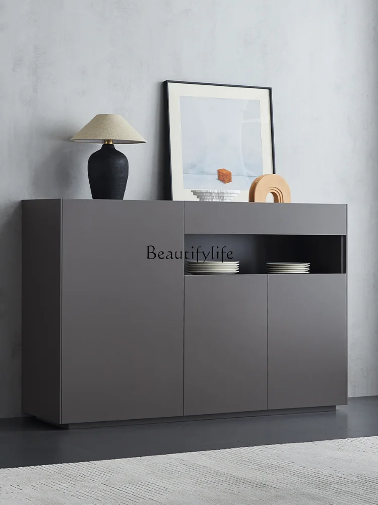 Italian minimalist side cabinet, premium gray light luxury storage decoration, modern simplicity