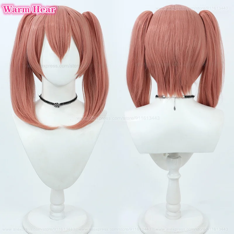 

New! Linie Cosplay Wig Anime Short 35cm Smoke Pink Double Ponytail Wig Heat Resistant Hair Halloween Party Woman Wigs + Wig Cap