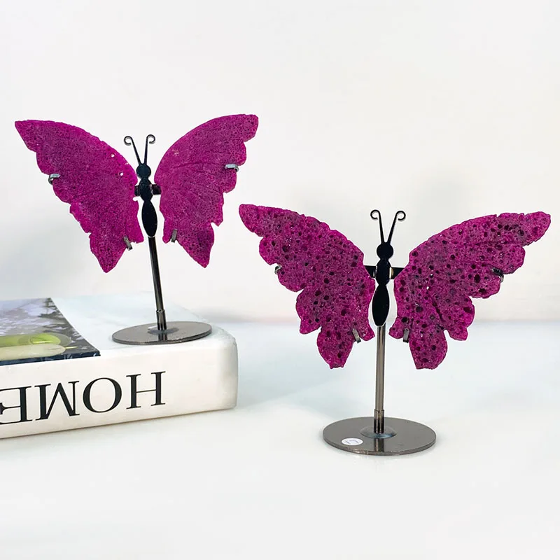 Honeycomb Ruby Corundum Crystal Butterfly Wings Art Decor Healing Stones Gemstone Ornament Decor with Display Stand Collection