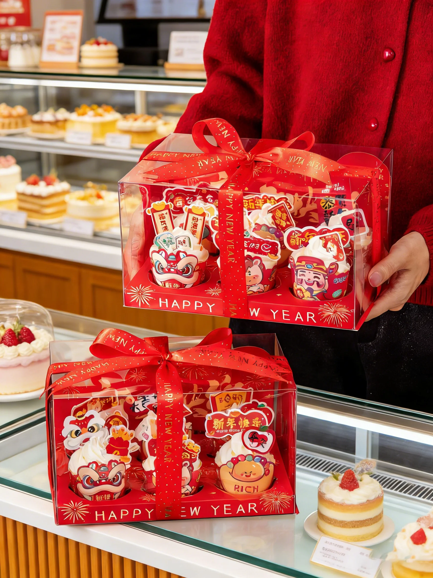 new-year-year-handheld-dert-gift-box-6-cup-cake-paaging-box-and-earth-cover-muffin-box-paper-cup-cake-box