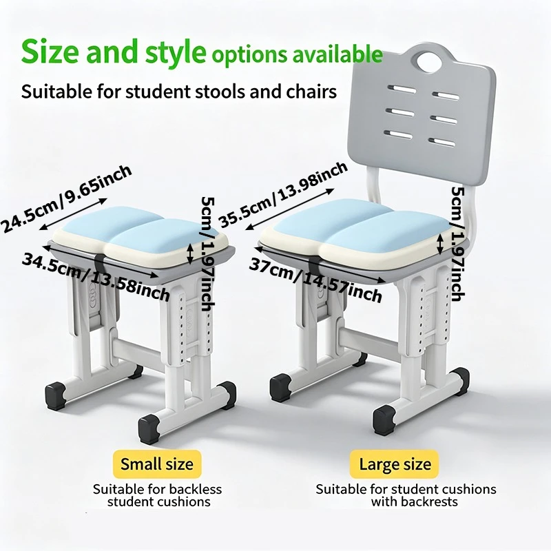 Memory Foam Student Cushion Slow Rebound Ergonomic Posture Correction Booster Pad with Anti-Slip Base for Classroom Home Study