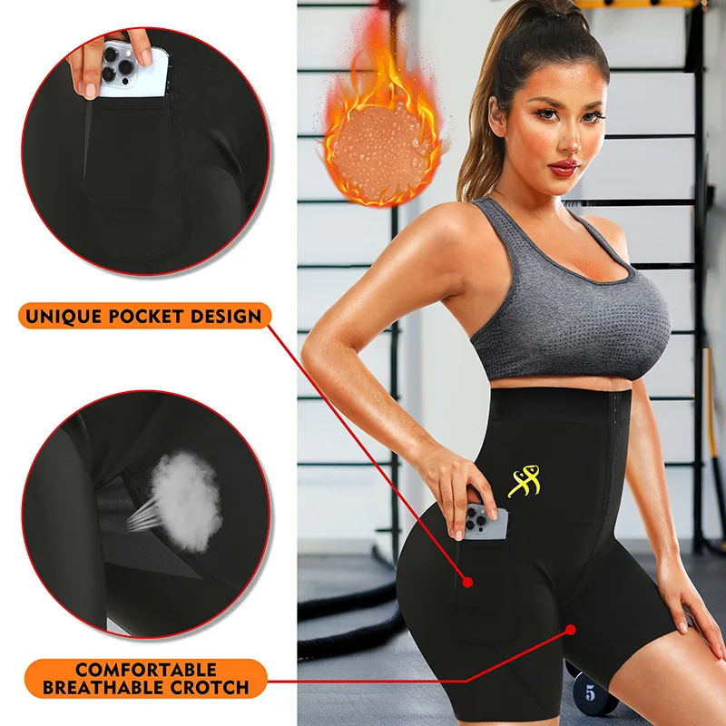 Women's High Waist Sauna Sweat Pants for Adult Weight Loss Body Shaper Slimming Leggings  Hot Thermo with Pocket and Rows Hooks