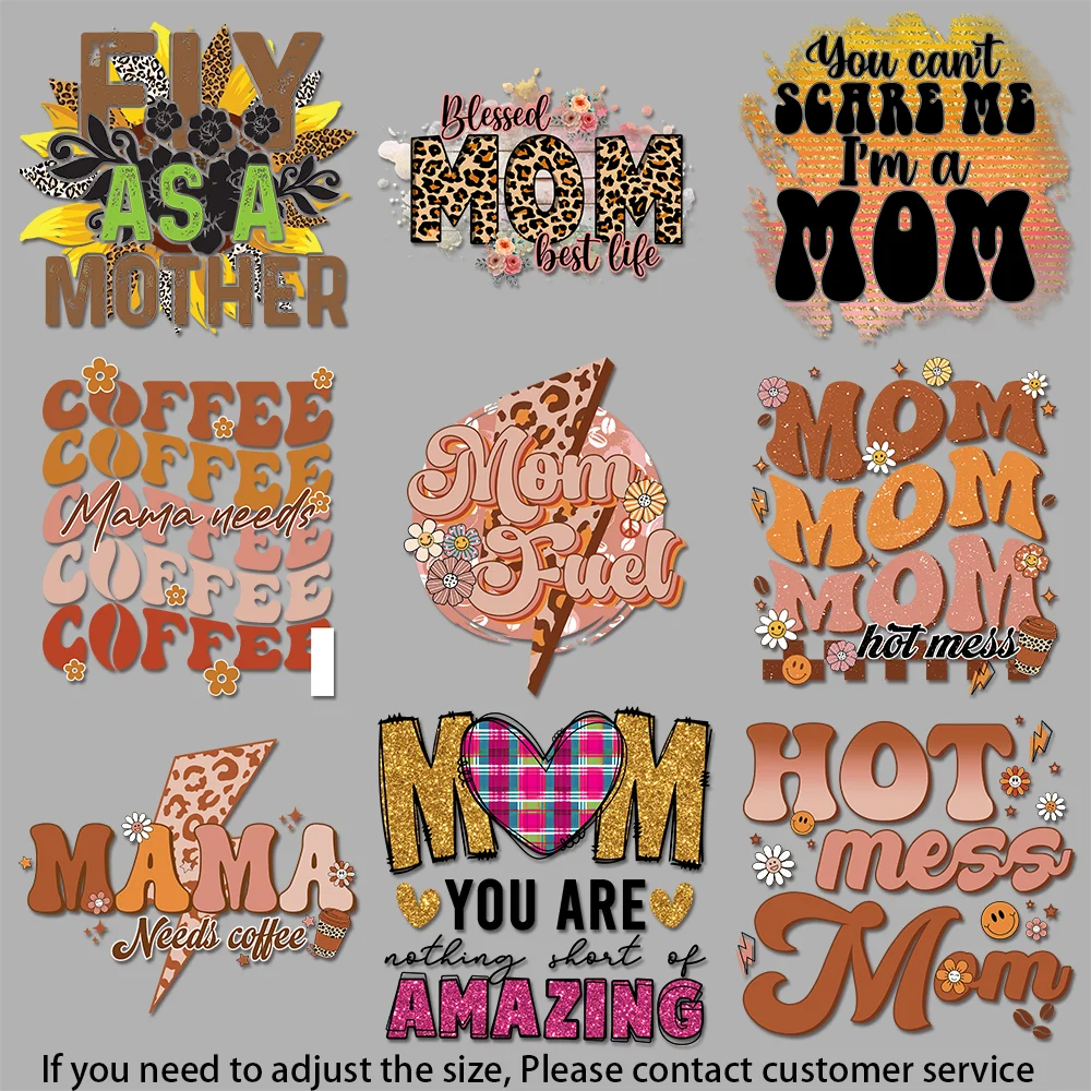 Термонаклейки для одежды в винтажном стиле Кофе-любящая мама Иллюстрация Цветок-прикрашенная мама Типография DIY Декорация