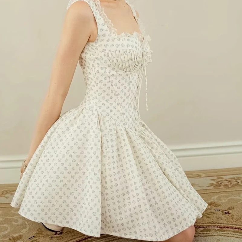 ヨーロッパとアメリカのスタイル 2026 夏 スリングショートドレス 女の子用 エレガントなAライン 花柄プリント パーティー バケーションドレス
