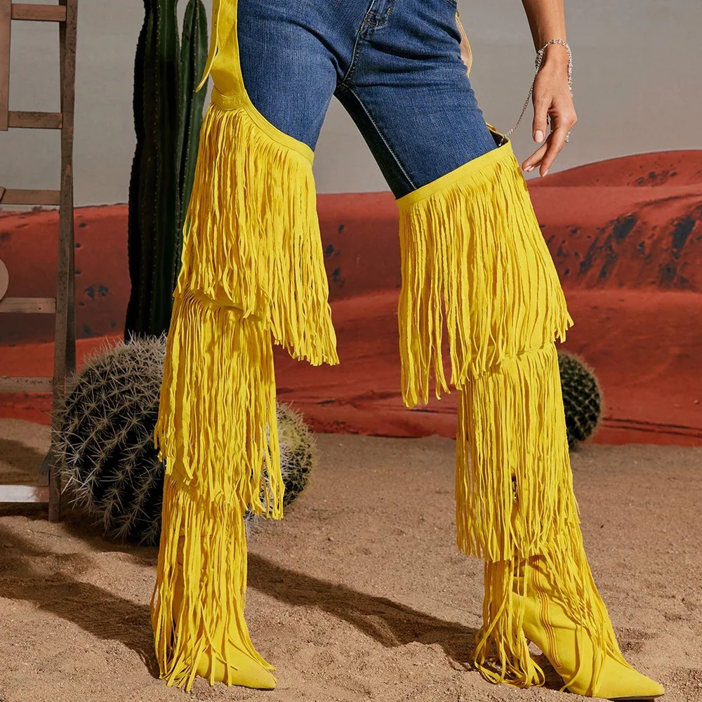 

Suede Tassel Over The Knee Trouser Boots Sexi Pointed Toe Thin Heel Mixed Colors New Arrivals Fashion Women Modern Boots