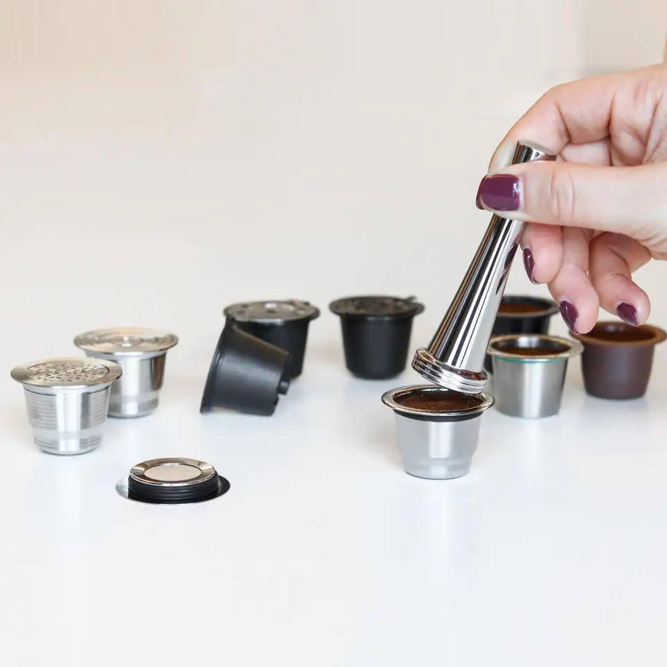 

Stainless Steel Compatible Reusable Refills Filter Pods Vertuo Coffee Capsules Covered Custom Cafe Restaurant