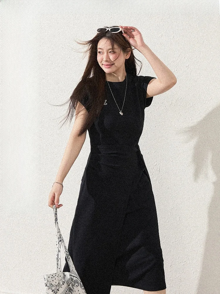 

Casual Wrap Sle plus Size Dr Faionable for Plump Women Sweet Sle A-Line Cotton Summer Dr ort Sve round Ne