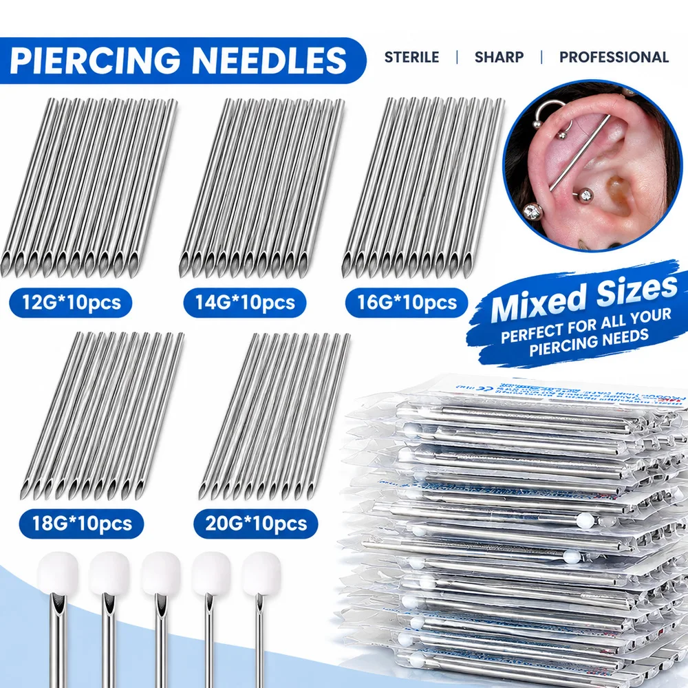 200/150/100/50/25/5pcs Piercing Needle 12G 14G 16G 18G 20G  Sterile Body Piercing Needles for Ear Nose Lip Navel Piercing Tool