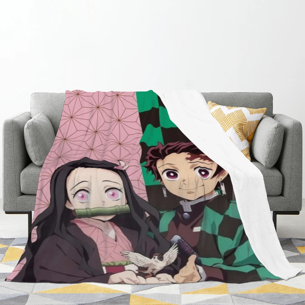 Fluffy Baby Blanket Demon Slayer Kimetsu No Yaiba Sofa Camp Nap Bedspread Cozy Flannel Blanket Bedroom Decor