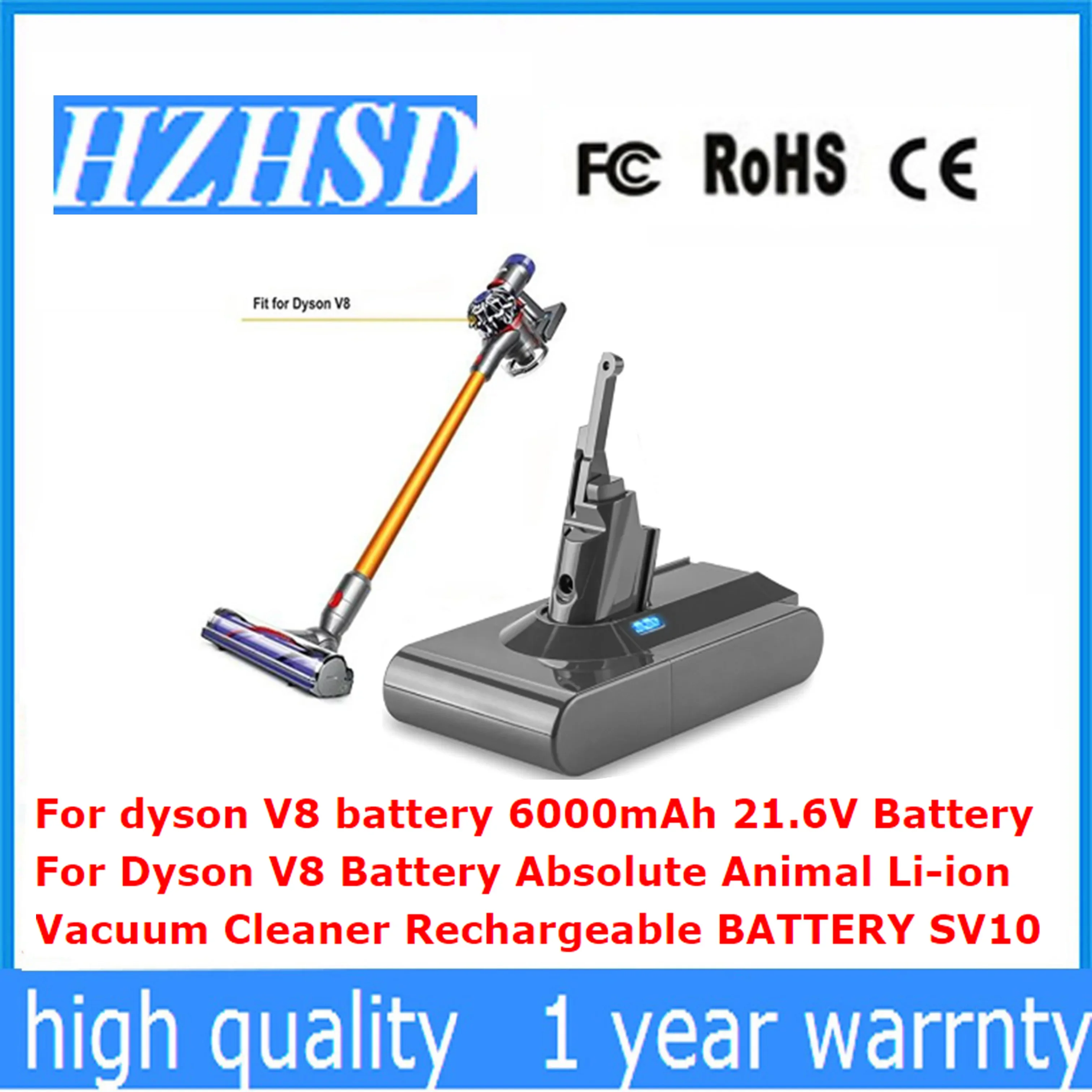 For dyson V8 battery 6000mAh 21.6V Battery For Dyson Absolute Animal Li-ion Vacuum Cleaner Rechargeable BATTERY SV10