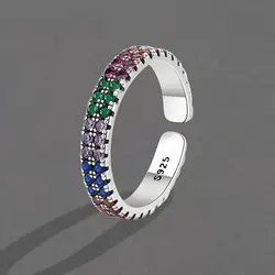 Buyee 925 Sterling Silver Sweet Ring Finger Colored Crystal Open Ring for Woman Girl Fashion Party Fine Jewelry Cricle