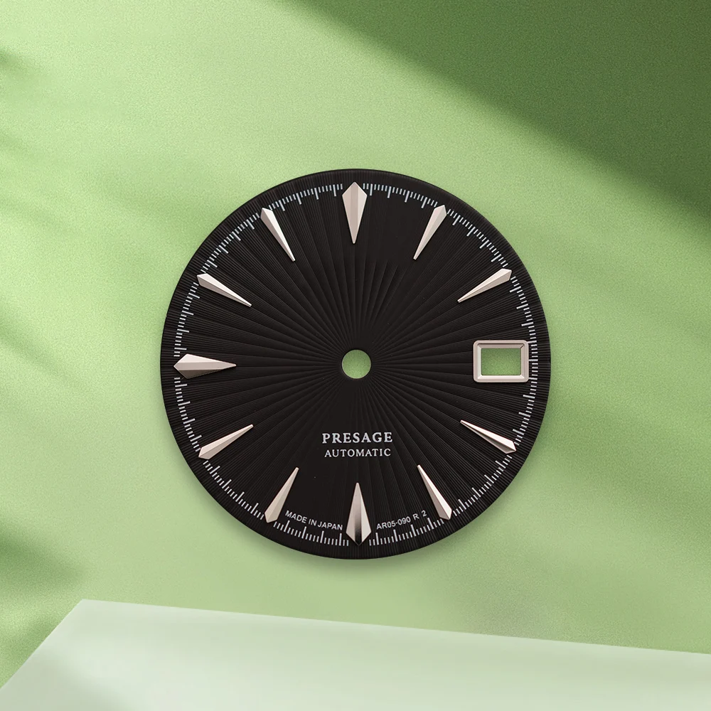 Orologio in argento con quadrante cocktail nero NH35 con logo S da 28,5 mm, senza lancette, adatto per accessori per la modifica dell'orologio con movimento NH36