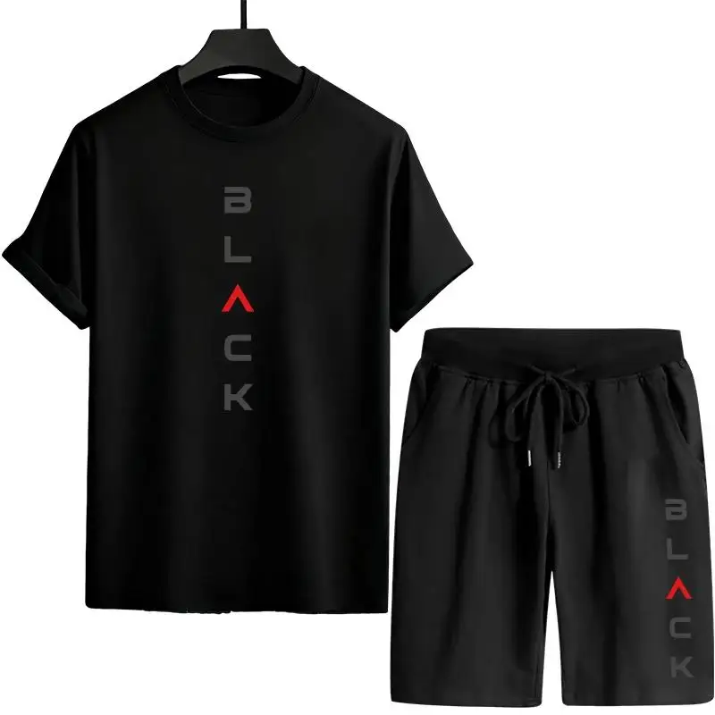 

Men's Black Letter Printed Summer Sandal Two-Piece Set Casual Sportswear T-Shirt Shorts Comfortable Outdoor Home Wear T-Shirts
