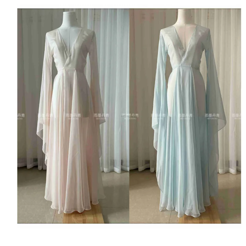 

Floor Length Mother Of Bride Women's Long Bridesmaid Dresses With Sleeves Pleated Chiffon V-Neck Formal Evening Dress