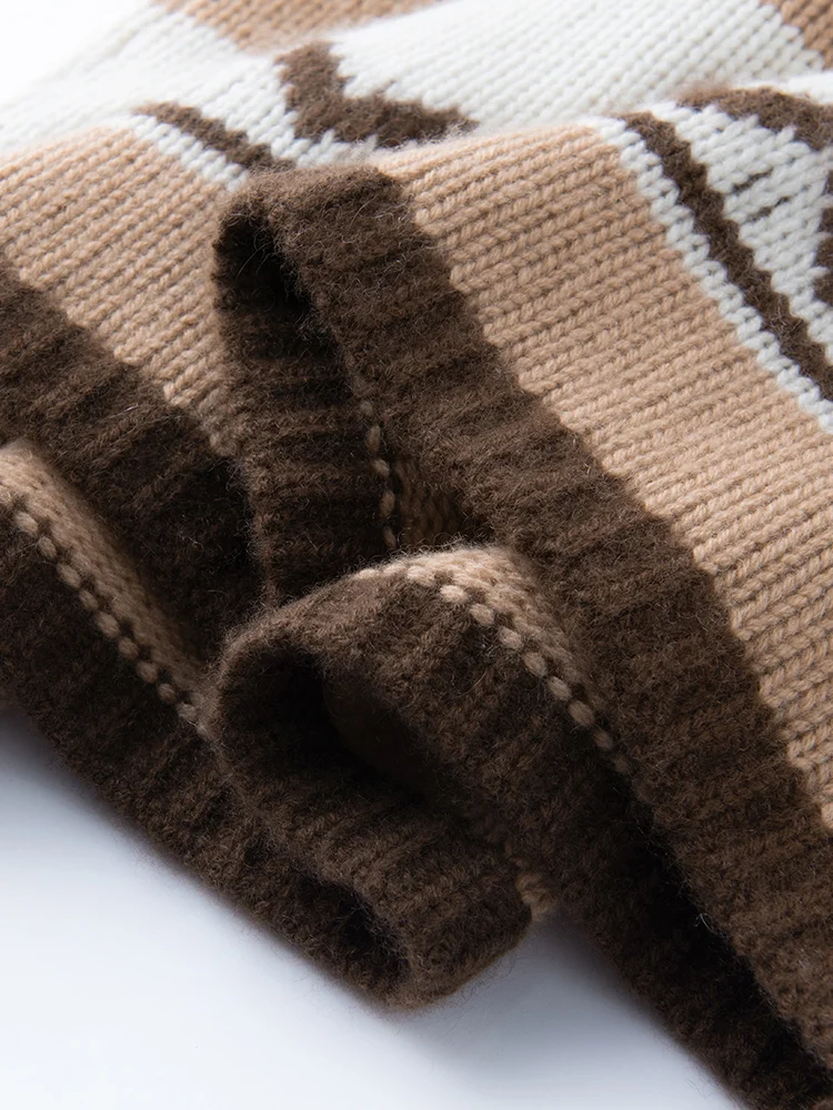 ADDONEE automne hiver femmes 100% pull en cachemire col rond pull juste île Jacquard Style cachemire tricots épaisseur tissu