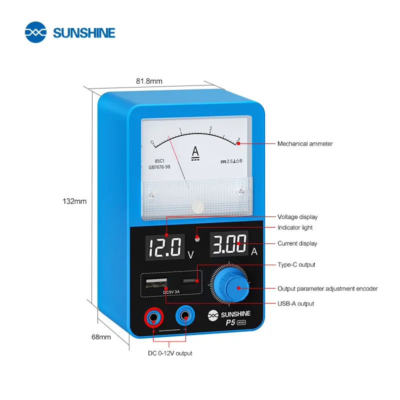 

SUNSHINE P5 Mini Smart Power Supply Dual Port 5V3A Output One-button Start Dual-screen Display Smart Power Supply