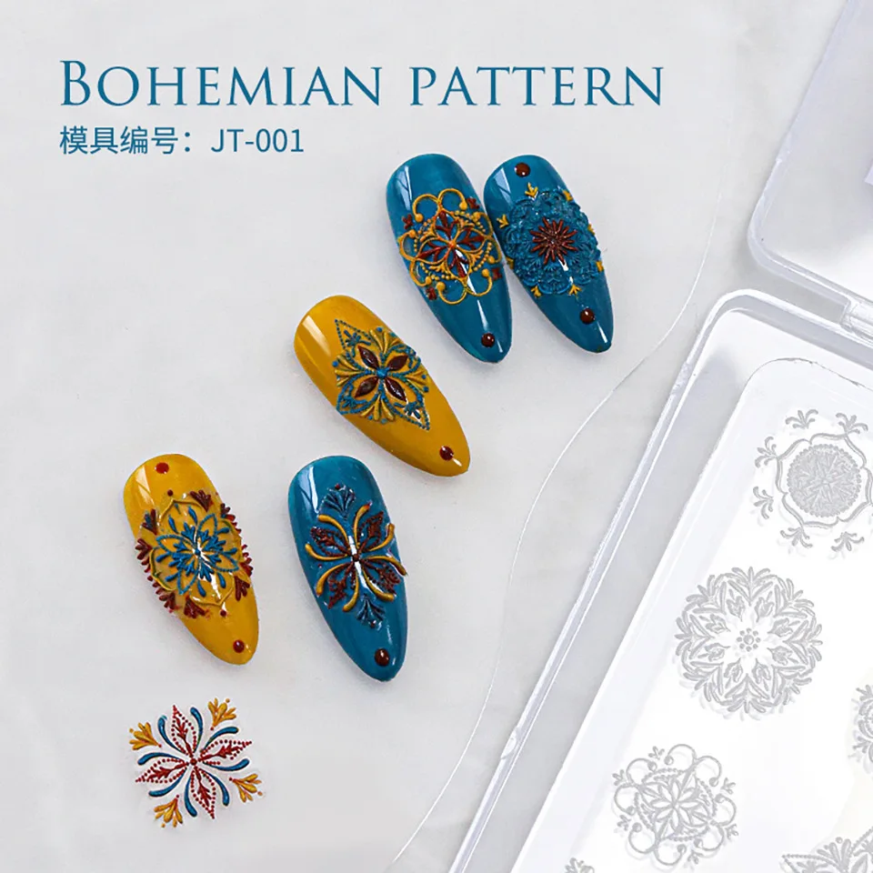 

Silicone Mold for Nail Art 3D Embossed Snowflake Lace Bohemian Butterfly Design Flexible Reusable for DIY Home