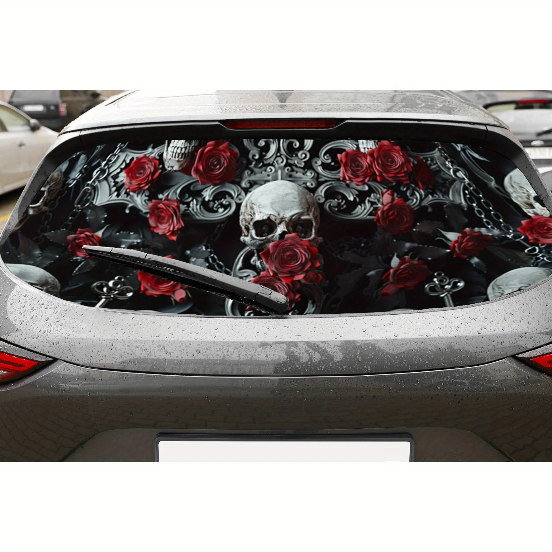 

Gorgeous Skull and Rose PVC Perforated Car Vinyl Wraps, Privacy Enhancing Design for Rear Window, Car Rear Windshield Sticker fo
