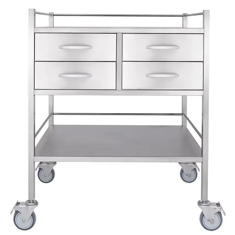 Modern Stainless Steel Medical Trolley 4 Drawers Durable Hospital Drug Delivery Cart Replacement Vehicle for Clinic Use