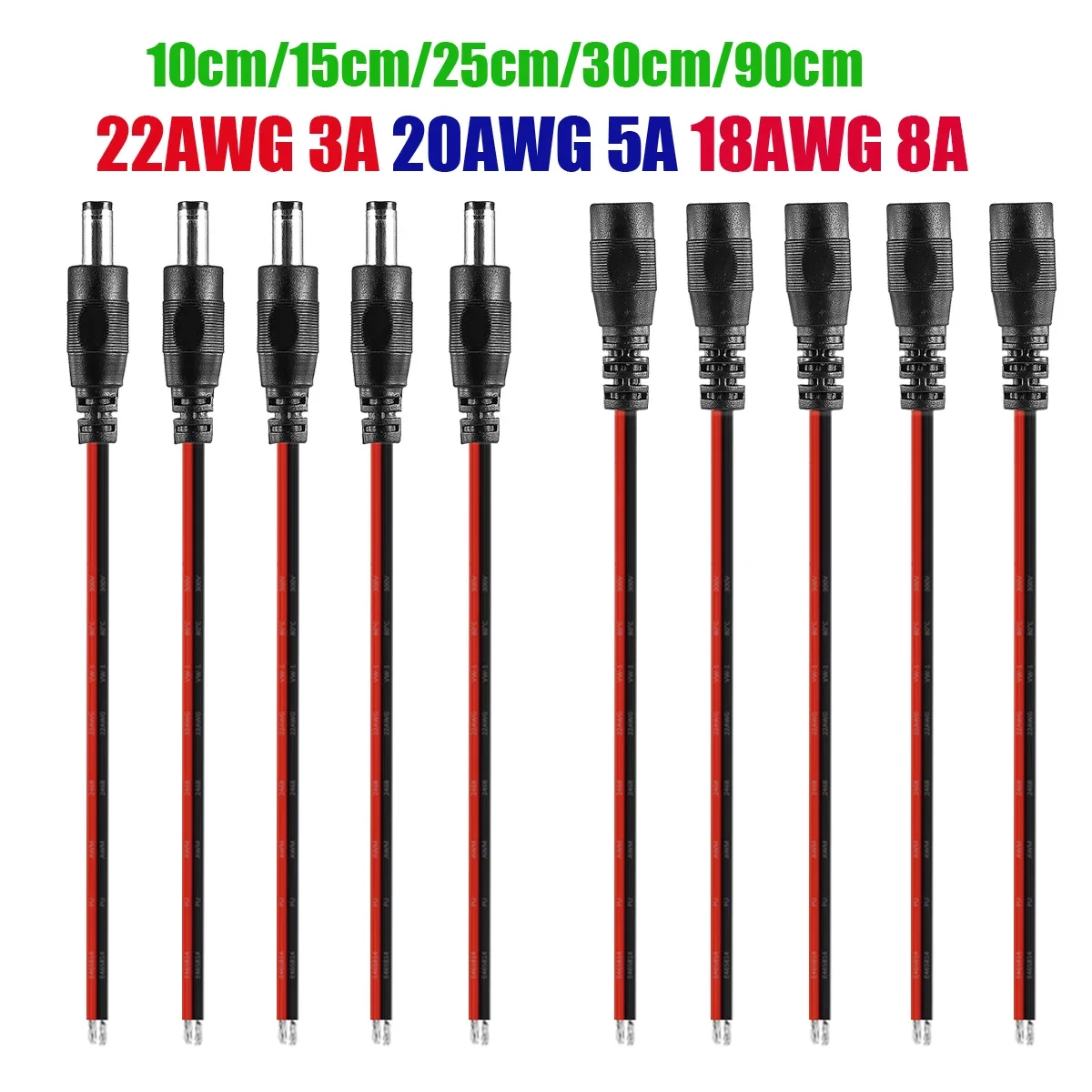 1-100szt DC Power Pigtail Cable 5.5 2.1mm Female Male Plug 5V 12V Jack Connector Wire For CCTV Camera LED Strip Power Adapter