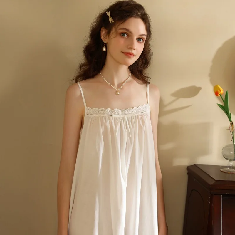 

French Summer Suspender Women's Nightdress Girls Thin Sweet Princess Style Short Pajamas Design XL Size Sleep Shirts Louge Solid