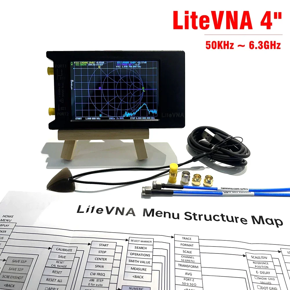 4 Inch Portable Digital Display Antenna Analyzer With Battery Litevna 50kHz-6.3GHz Vector Network Analyzer Antenna Shortwave Mf