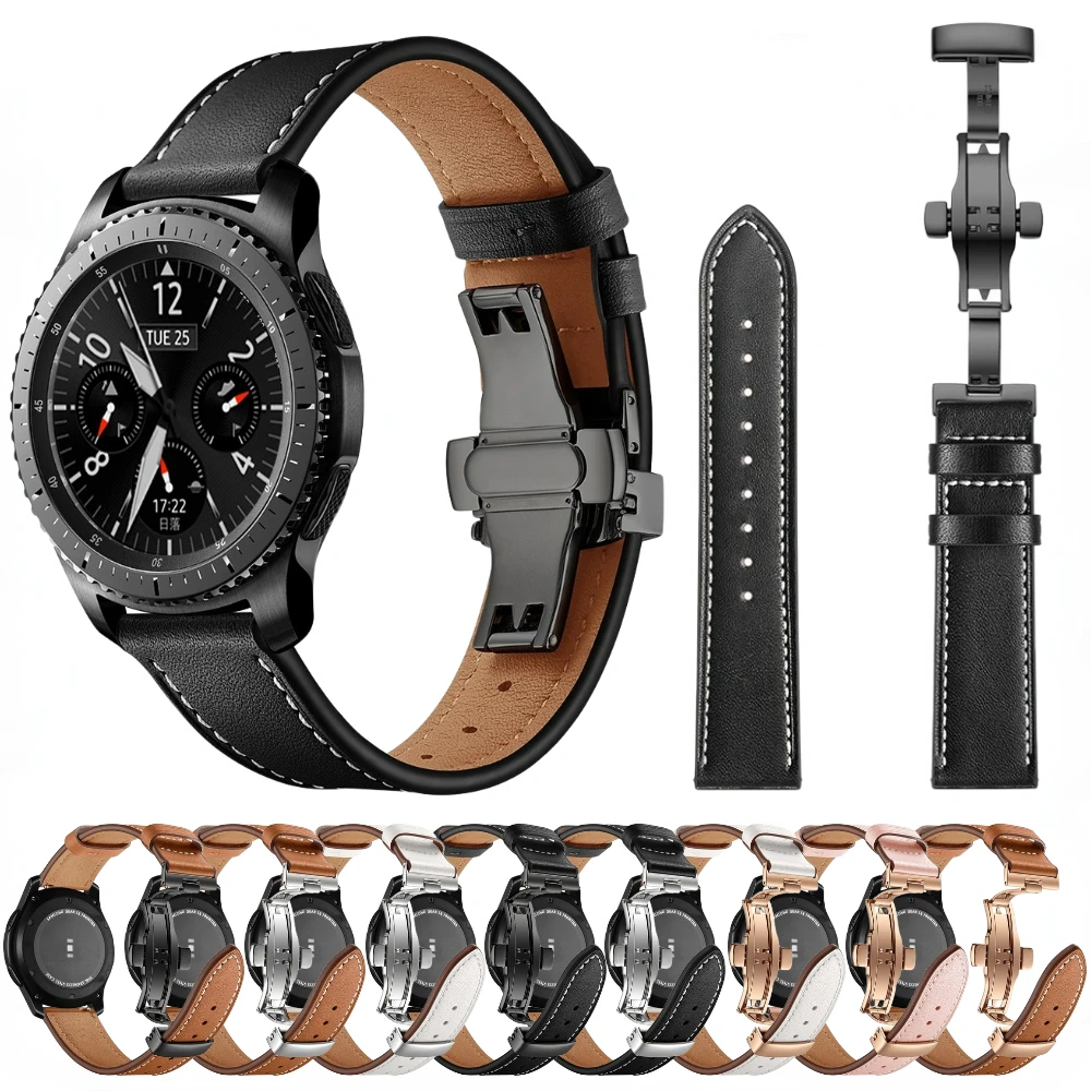 22mm 20mm Leather Strap For Samsung Galaxy Watch 3/4/5/Pro/Active 2/Gear S3 Huawei Watch 3 GT 2 Pro Bracelet for Amazfit GTR/GTS