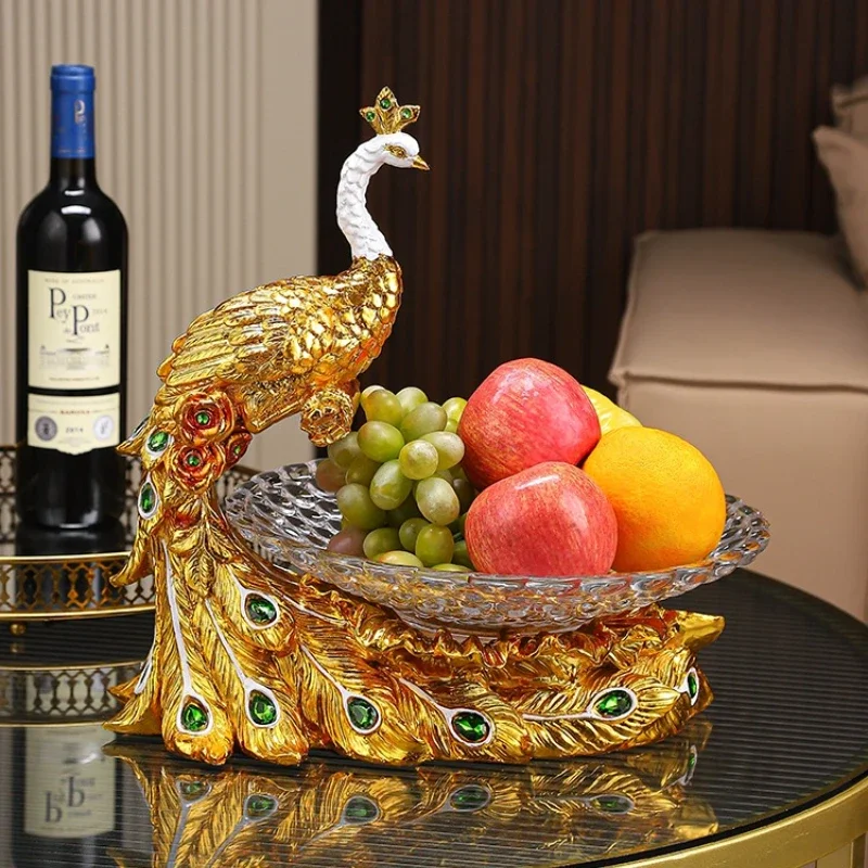 

Golden peacock fruit plate, light luxury dining table, living room coffee table ornament, fruit supply plate
