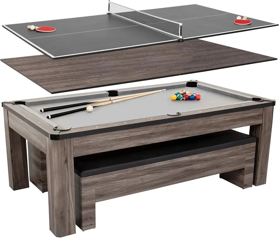 High Quality 7FT 3 In 1 Multifunction Billiard Table Pool Table With Dining Pingpong Top With Benches For Indoor Use