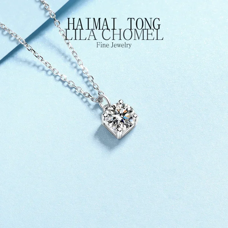 

Classic 1ct Moissanite Pendant for Women Platinum PT950 Wedding Shiny Lab Diamond Necklace White Gold Sparkly Chain Fine Jewelry
