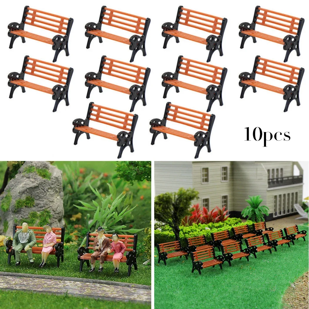 10 PCS Mini Park Bench Model Garden Decoration Miniature Craft DIY Chair Figurine Landscape Ornament Doll House Fairy Bonsai