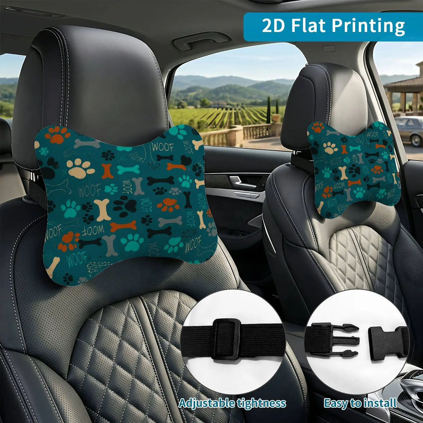 2pcs Dog Paw Bone Car Seat Headrest, Neck Support Cushion, Suitable For All Seasons Of Car Additions, Dog Theme, Travel Neck Pil