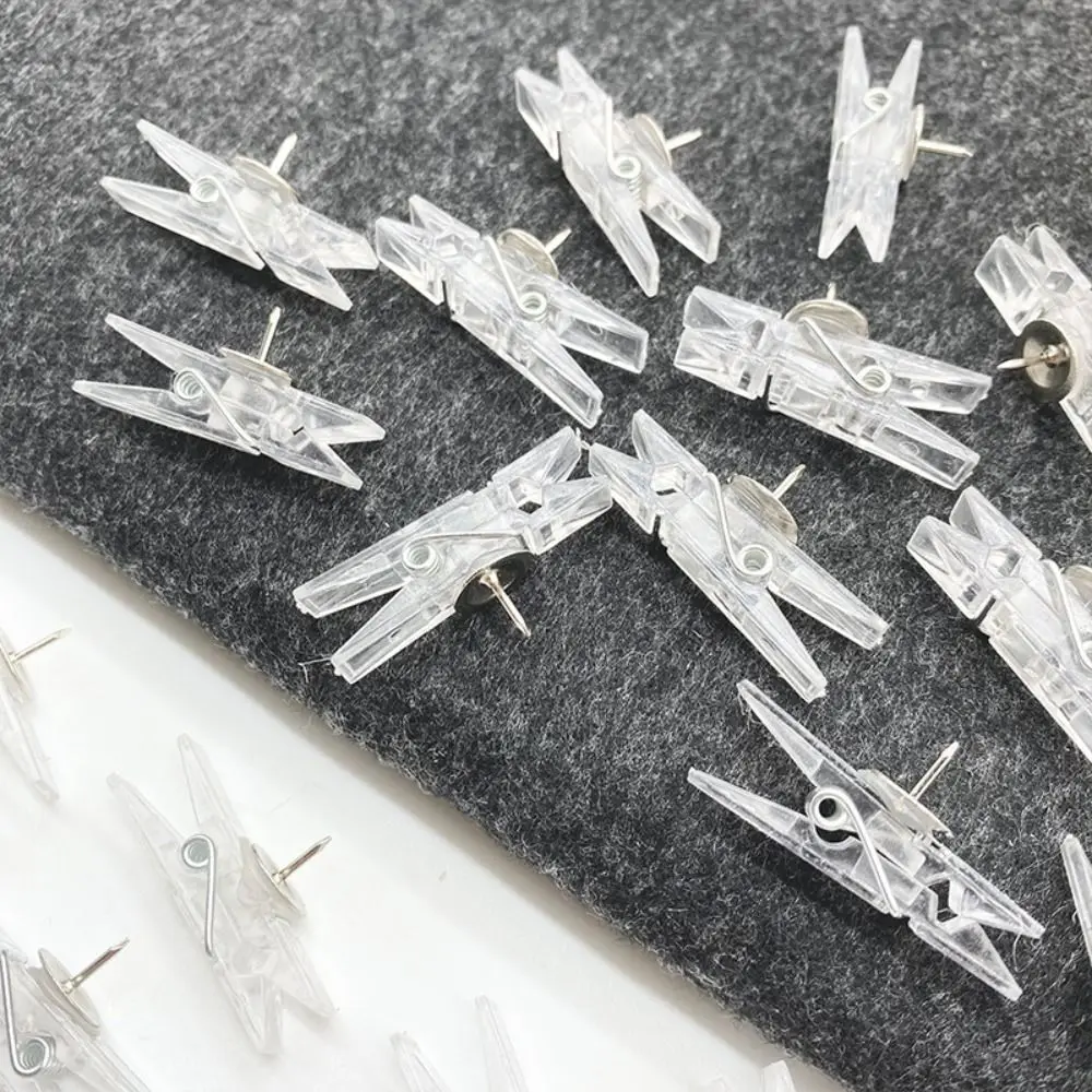 20Pcs/Box Mini Transparent Clip Push Pins Creative Plastic Pushpins with Clips Multifunctional DIY Blackboard Push Pins