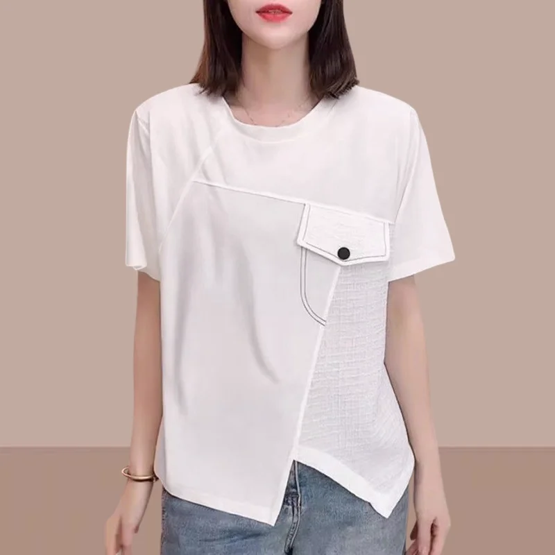 Niche Zwarte Top Dameskleding Nieuwe High-end Straat Dameskleding Dames Losse Schouder T-shirt met korte mouwen