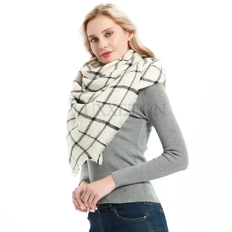 Knitted Spring Winter Women Scarf Plaid Warm Cashmere Scarves Shawls Luxury Brand Neck Bandana Pashmina Lady Wrap