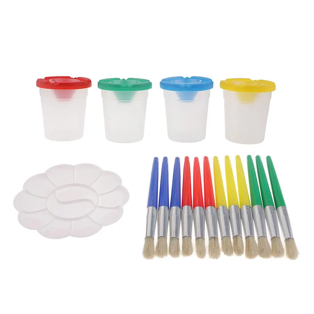 Overflow-proof Paint Cups with Lids, 1 Children's Painting Tool Brushes