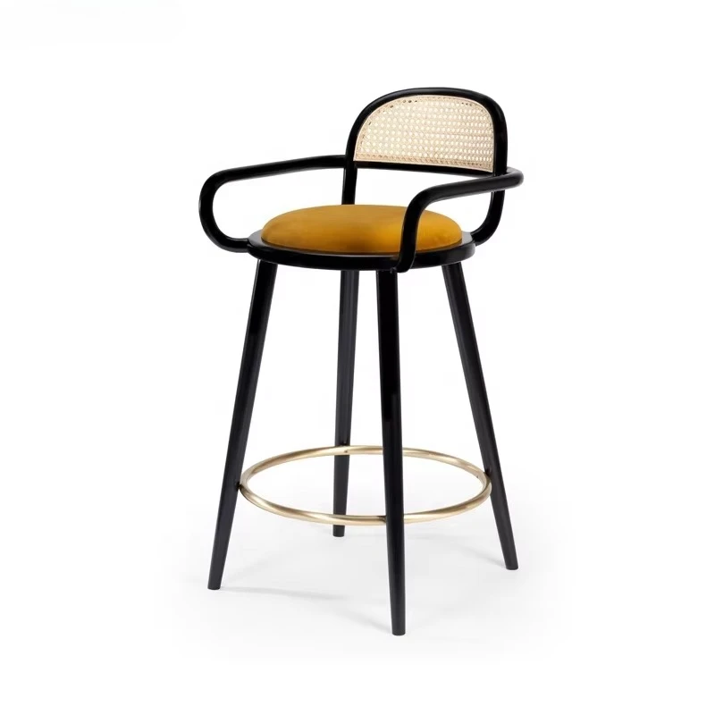 Modern bar furniture: solid wood bar stools, high-backed rattan bar chairs