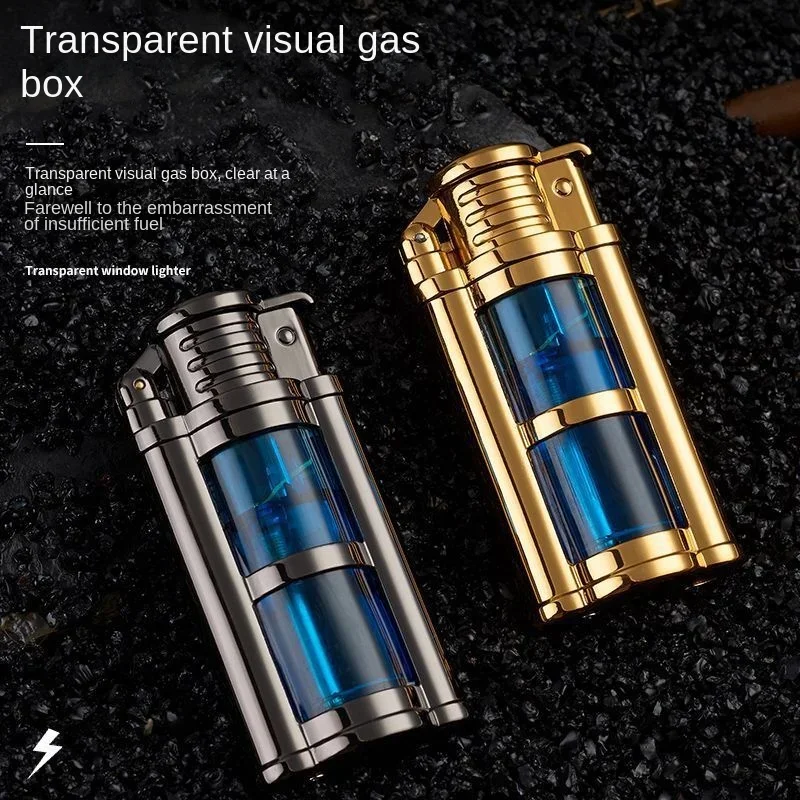 New Transparent Visible Fuel Bin Torch Windproof Butane Lighter Men\'s Gift Cigarette Accessories Cigar Igniter BBQ