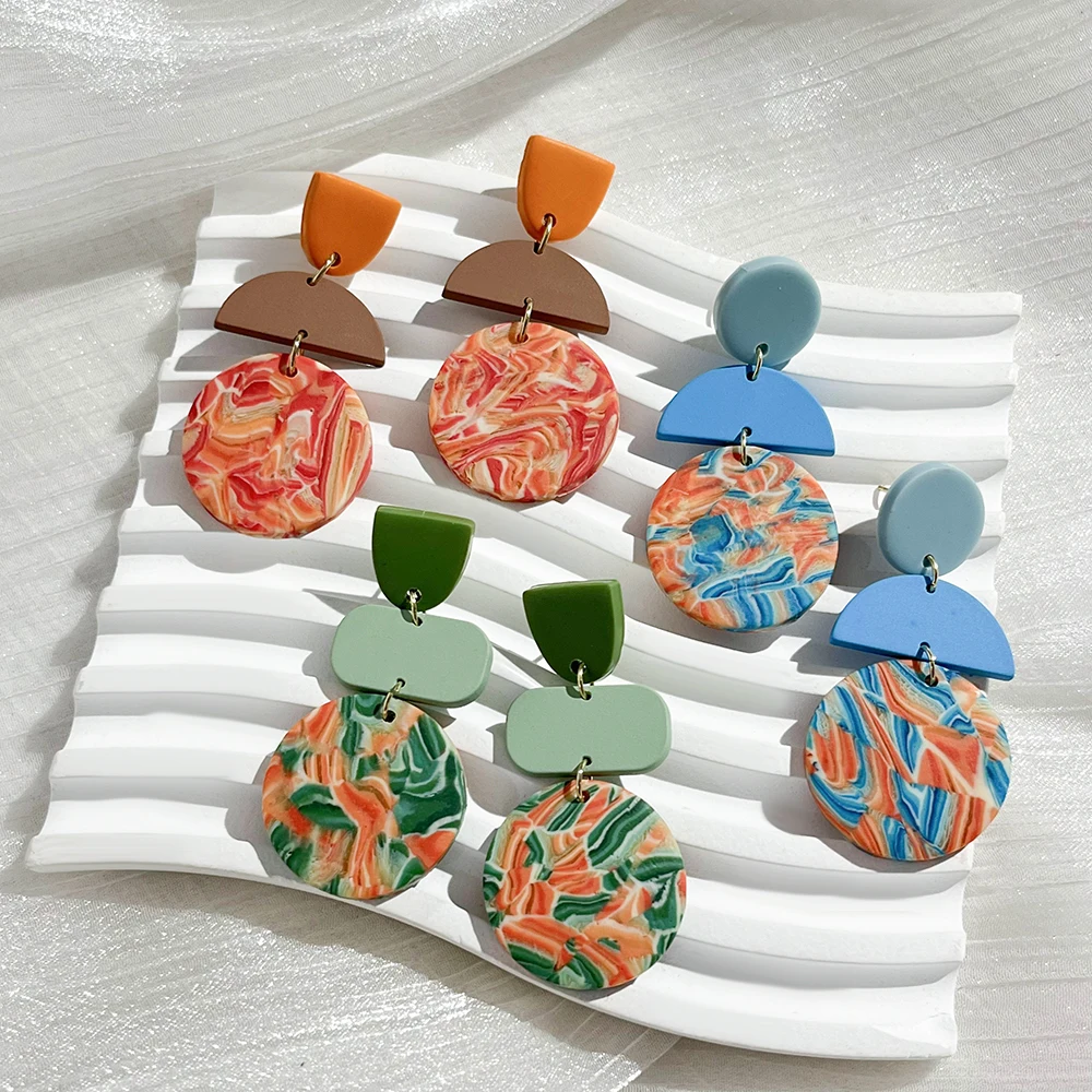 AENSOA Retro Style New Drop Earrings Classic Creative Geometric Camouflage Polymer Clay Eardrop INS For Women Holiday Jewelry