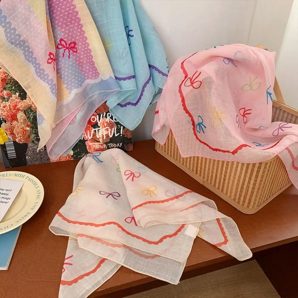 

Fairy Korean Sweet Bowknot Turban Thin Colorful Fresh Small Scarf Elegant Headband Headscarf Summer