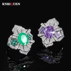 Retro 10*12mm Amethyst Emerald Ring Wedding Bands Gemstone Lab Diamond Cocktail Party Fine Jewelry Anniversary Gift Accessories